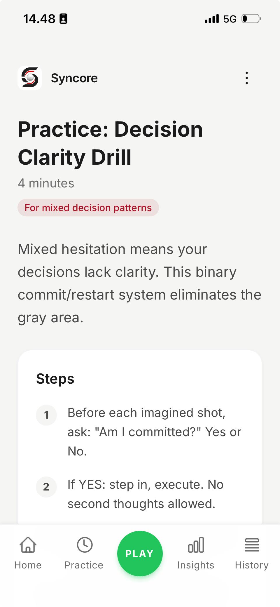 Syncore Practice — Decision Clarity Drill, 4 minutes, recommended for mixed decision patterns
